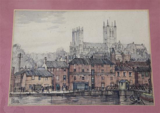 F.C. Davison, charcoal and watercolour drawing, Lincoln, signed and inscribed, 40 x 48cm